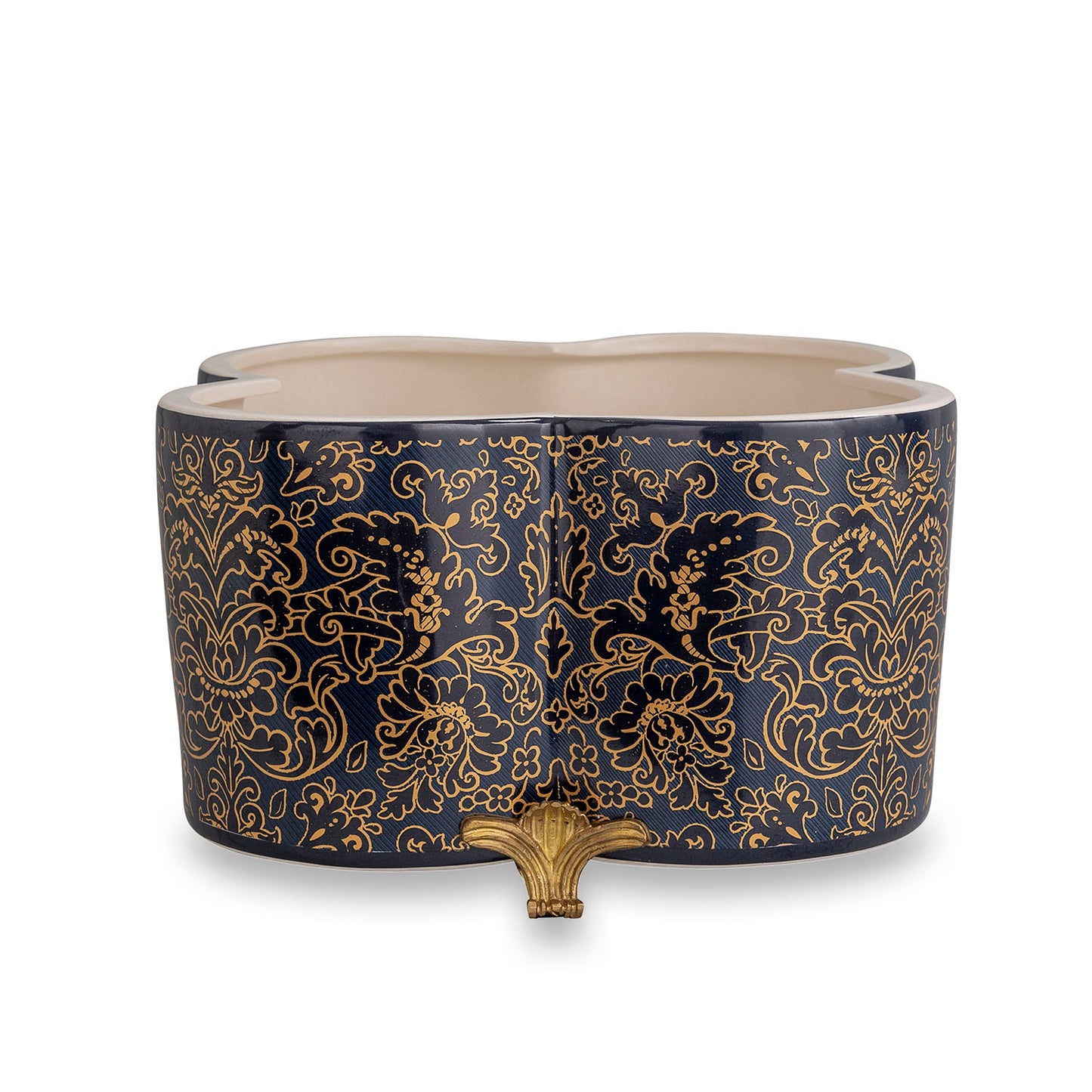 Richmond Damask Indigo Quatrefoil Planter