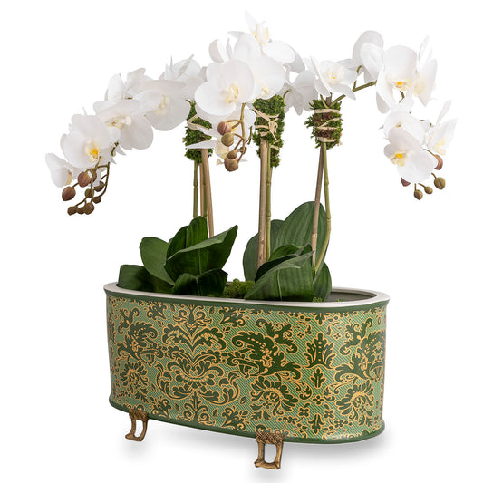 Richmond Damask Green Oval Planter