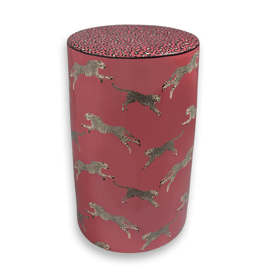 Leaping Cheetah Pink Garden Stool