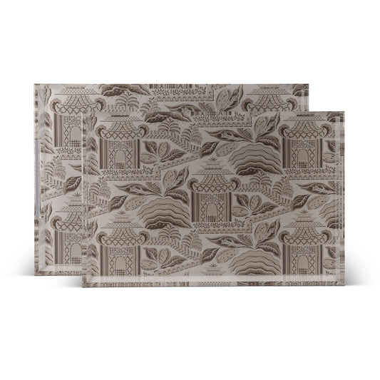 Pagoda Garden Mocha Large Tray Set/2