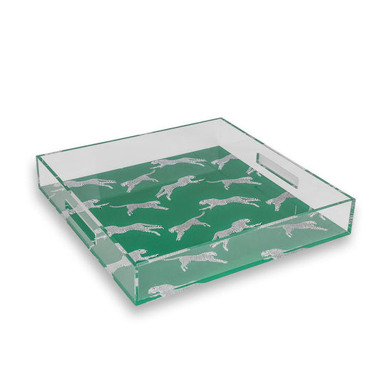 Leaping Cheetah Teal Acrylic Tray