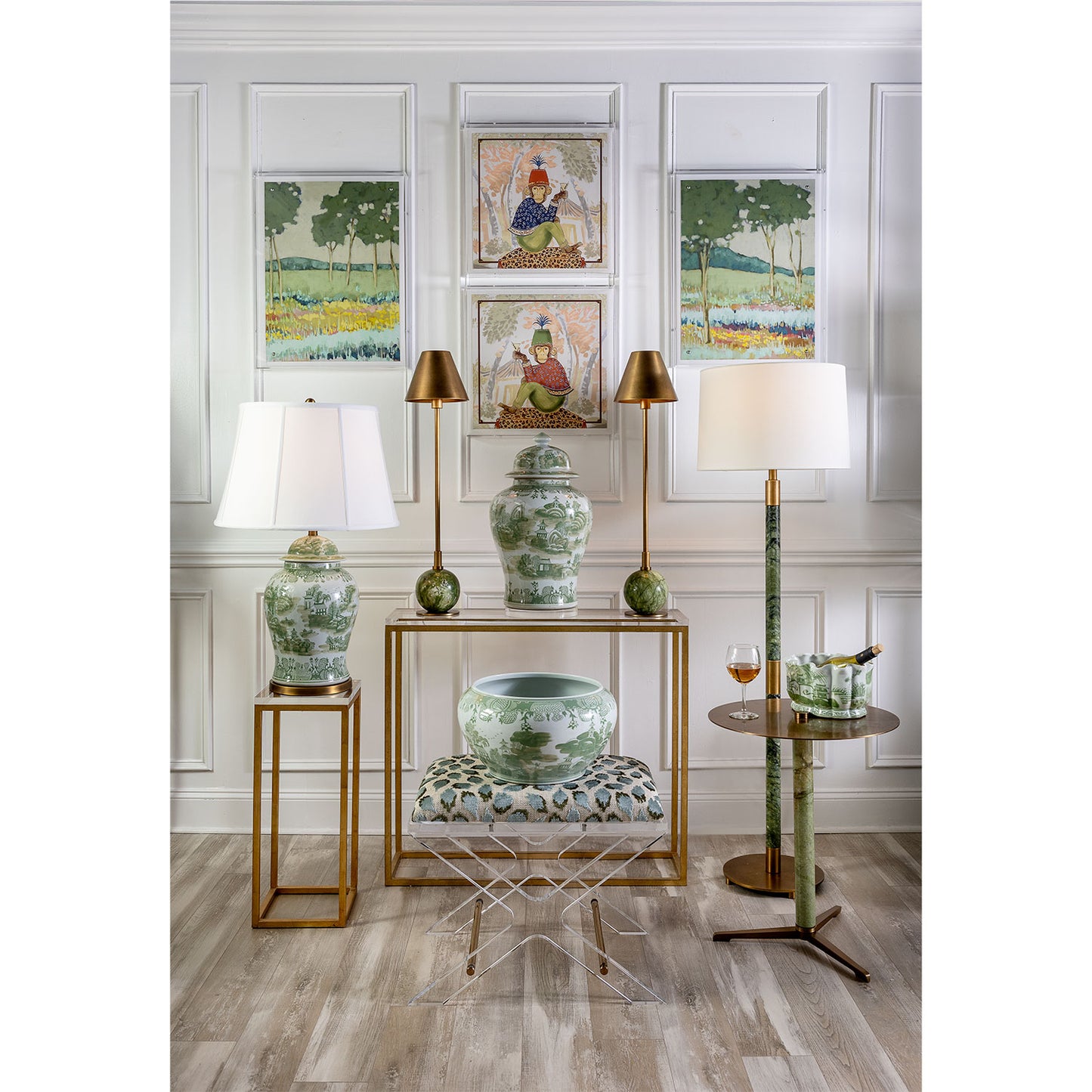 Delano Gold Ocelot Celadon Bench