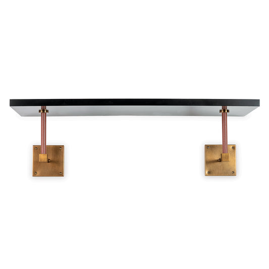 Billy Black/age Brass/leather Wall Shelf 36"W
