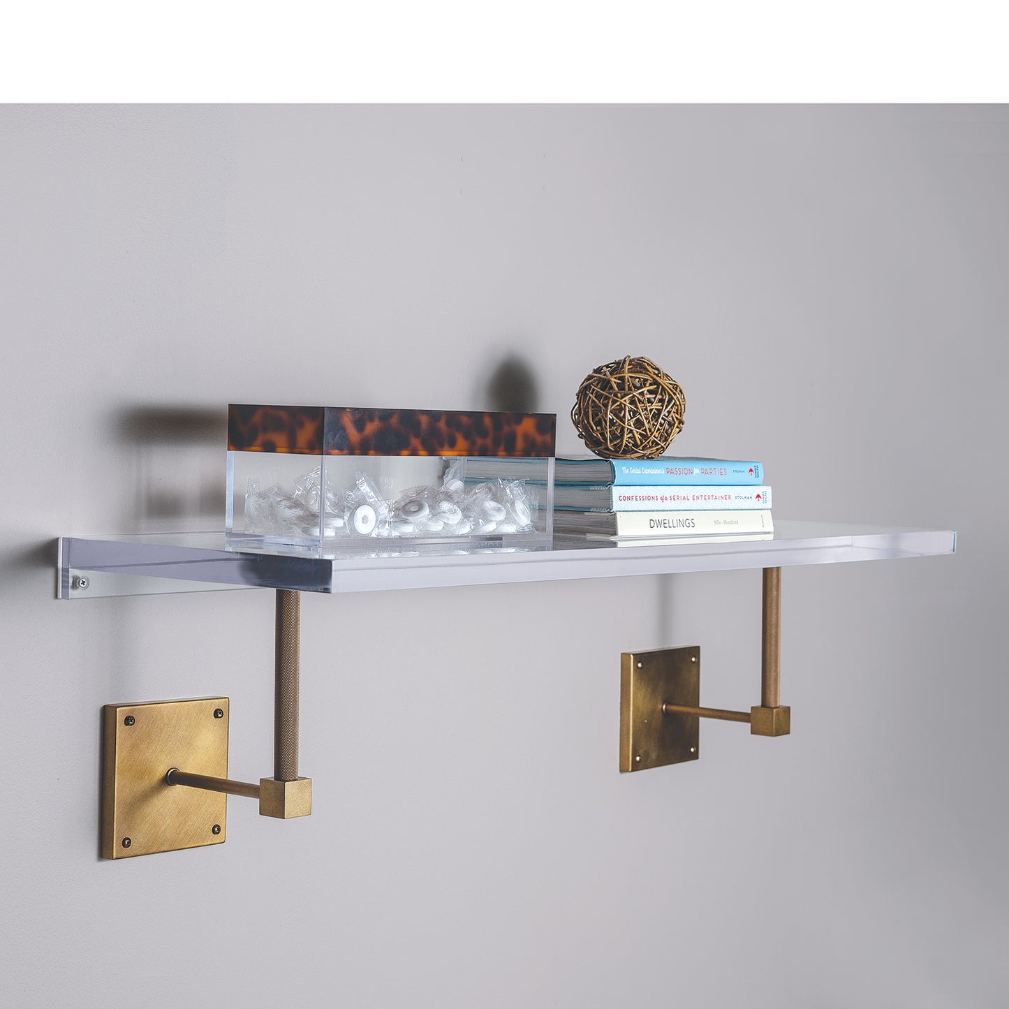 Billy Lucite Shelf / Age Brass 36"W