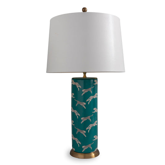 Leaping Cheetah Teal Lamp