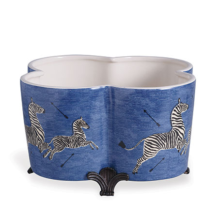 Zebra Blue Quatrefoil Planter