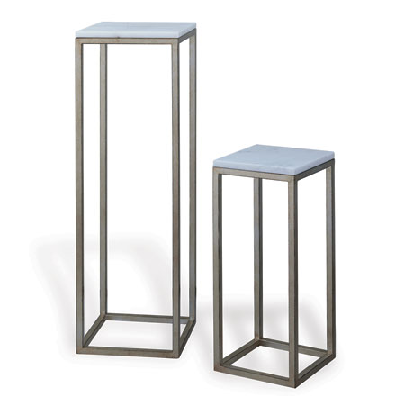 Drake Silver/ White Marble Pedestals (set Of 2)