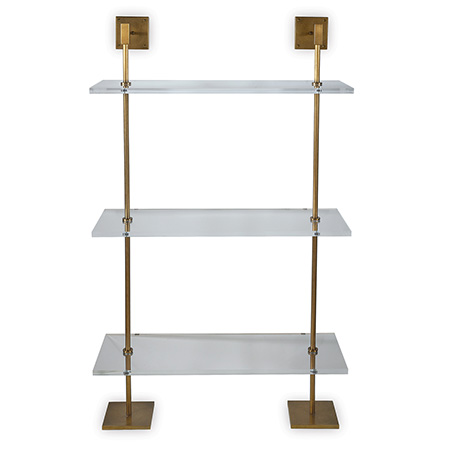 Marais 3-tier Shelf Lucite/ Age Brass 36"W