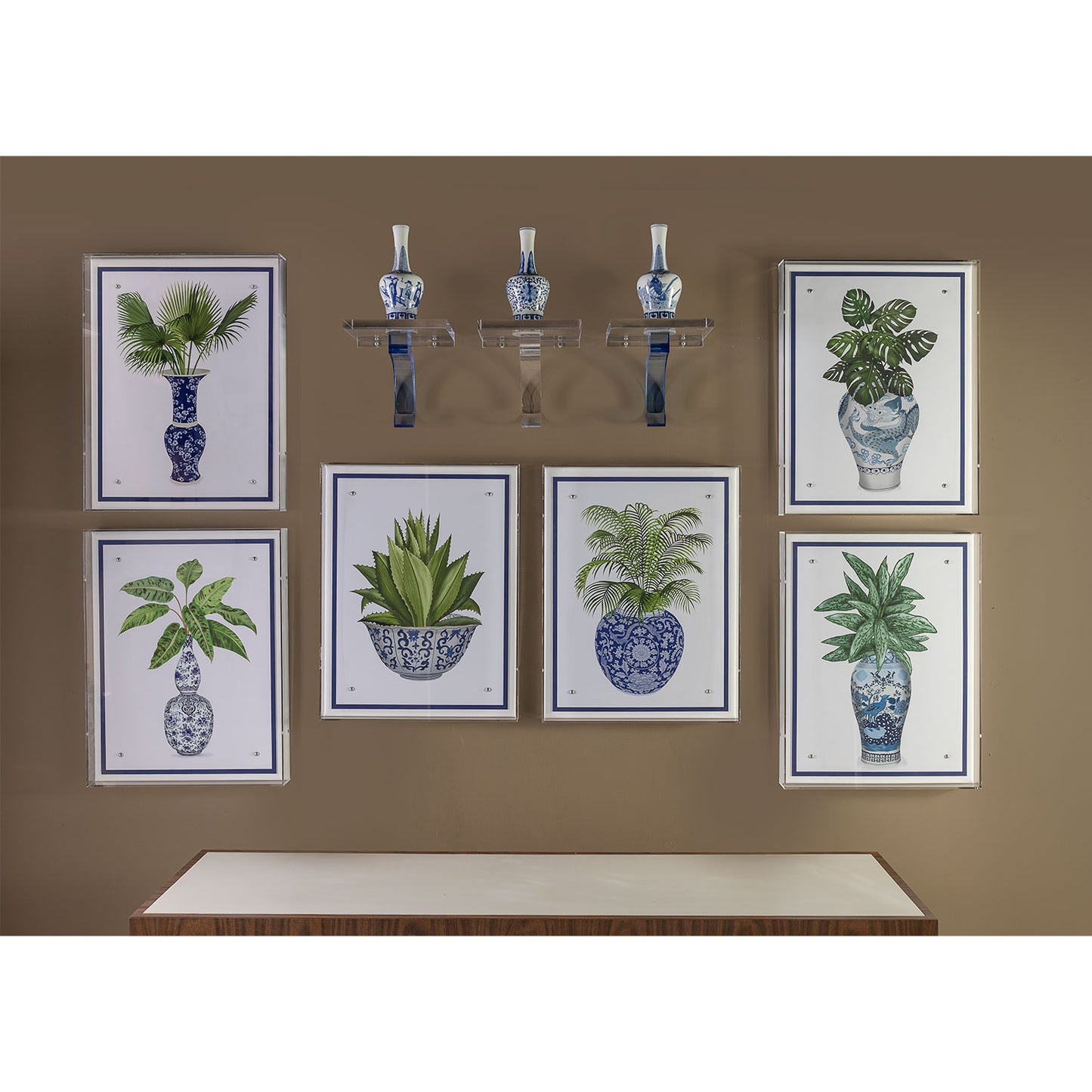 Garden of Blue Round Vases Set/3