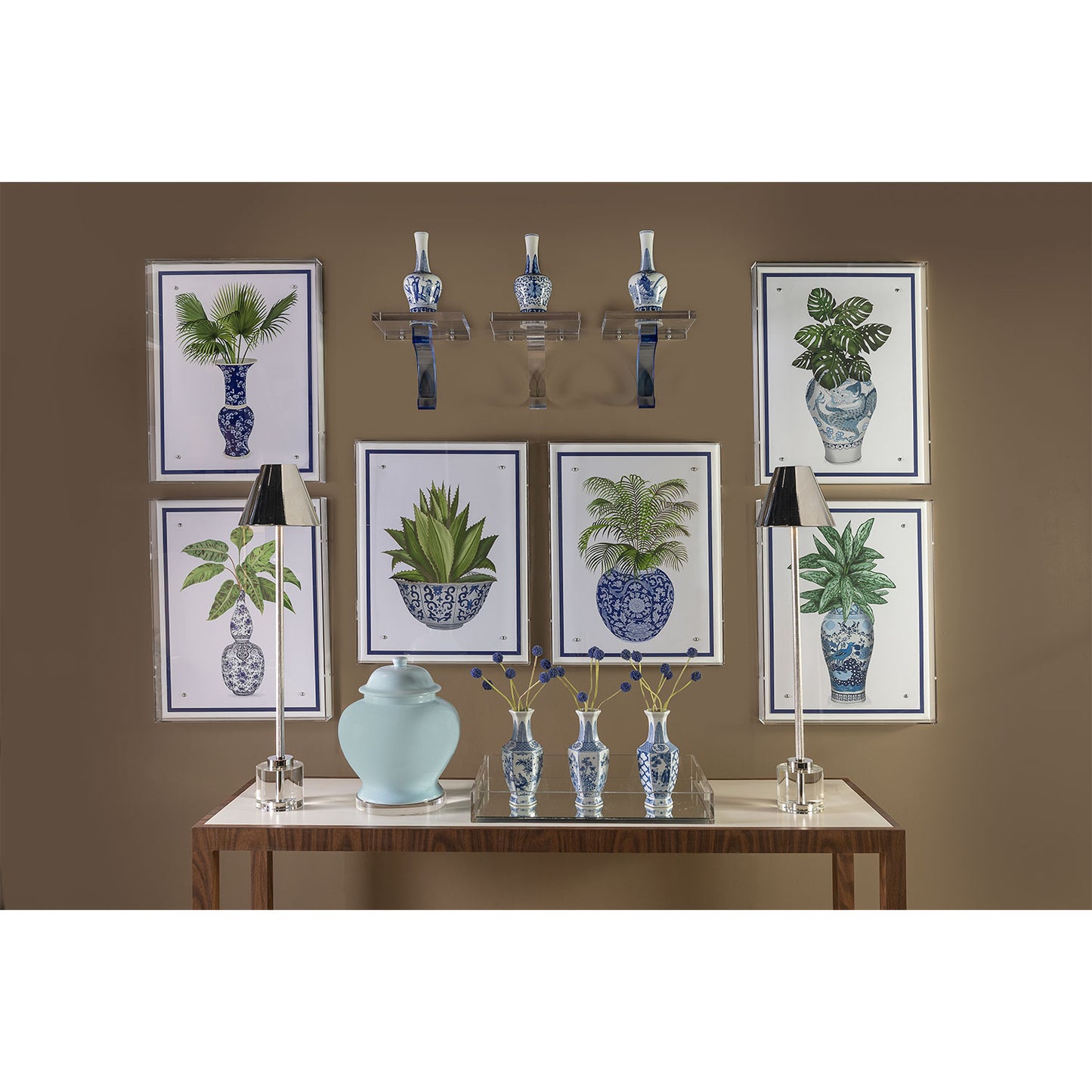 Garden of Blue Round Vases Set/3