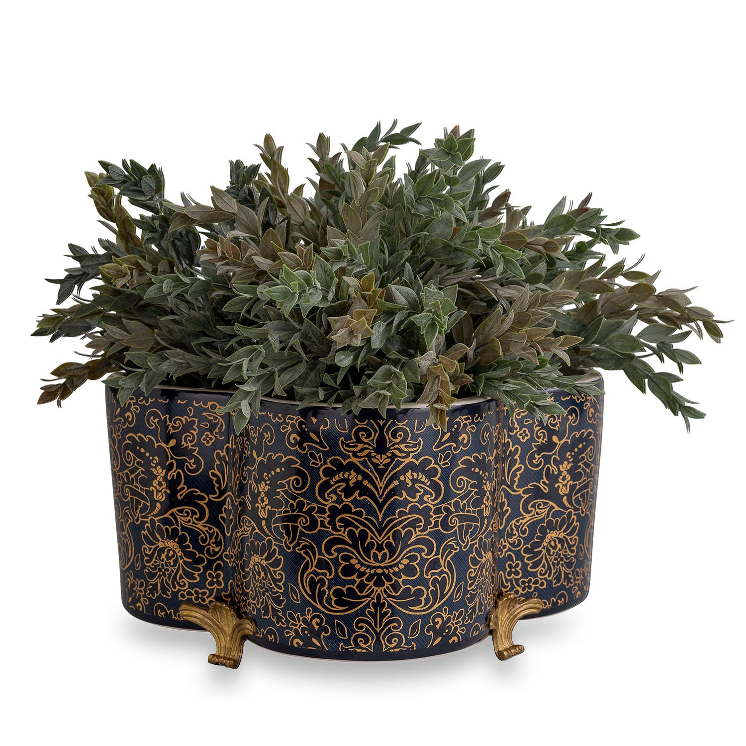 Richmond Damask Indigo Quatrefoil Planter