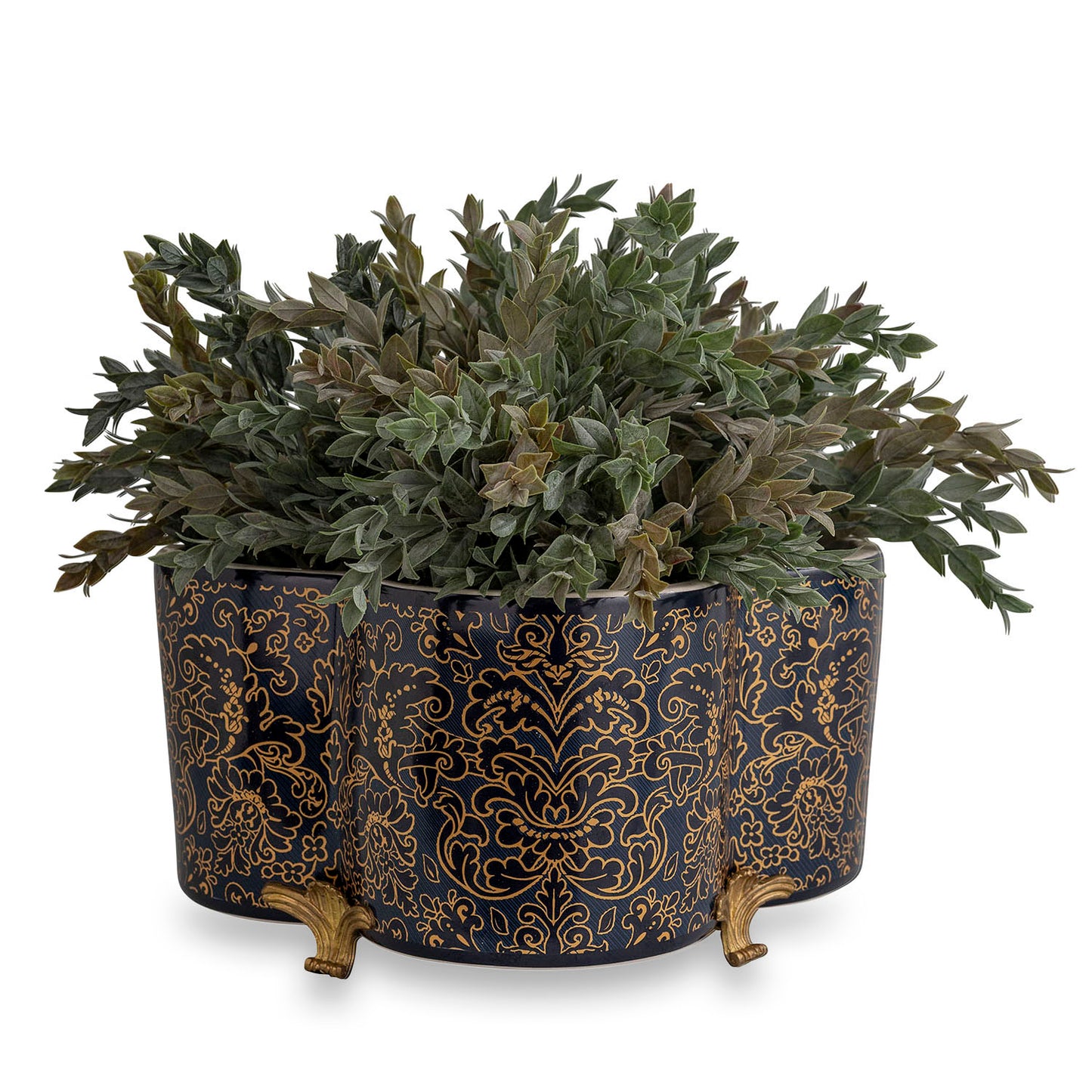 Richmond Damask Indigo Quatrefoil Planter