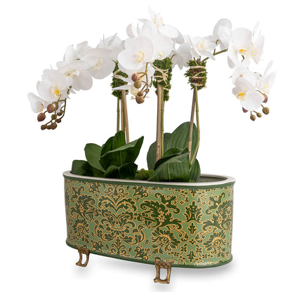 Richmond Damask Green Oval Planter