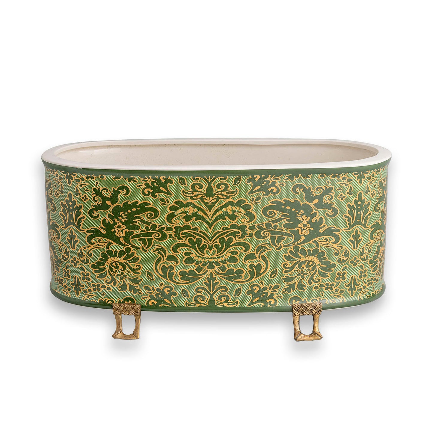 Richmond Damask Green Oval Planter