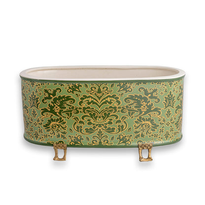 Richmond Damask Green Oval Planter