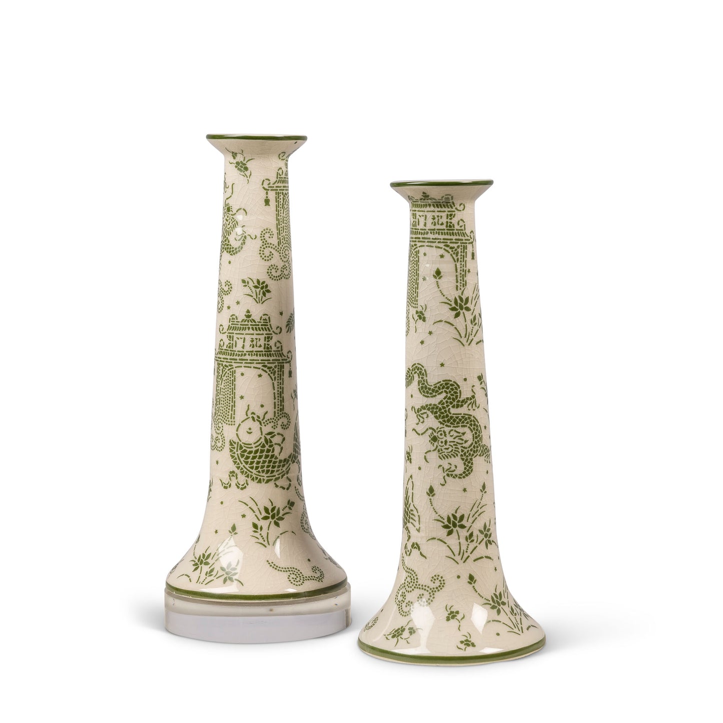 Dragon Pagoda Green Candle Holder Set/2