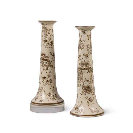 Dragon Garden Mocha Candle Holder Set/2