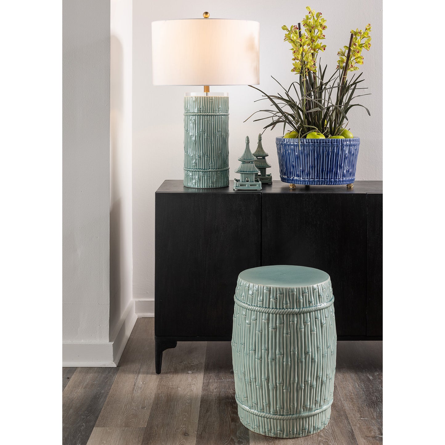 Bamboo Garden Stool Celadon