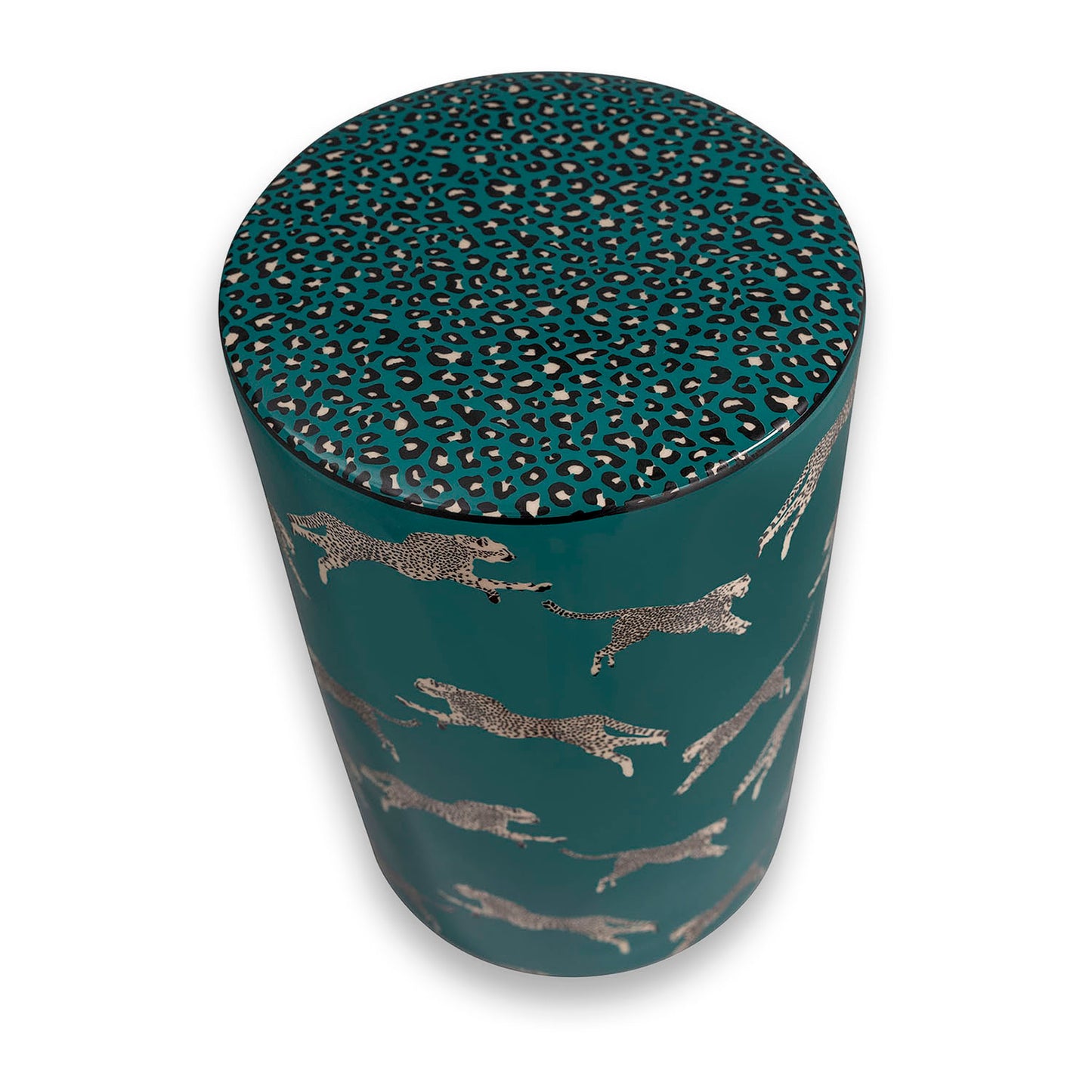 Leaping Cheetah Teal Garden Stool