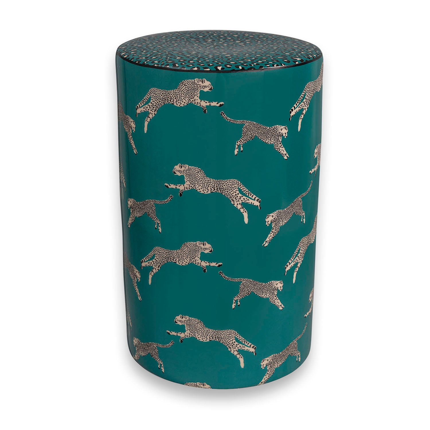 Leaping Cheetah Teal Garden Stool