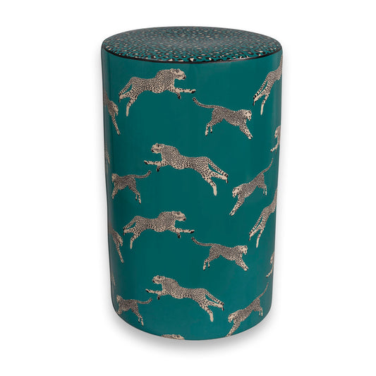 Leaping Cheetah Teal Garden Stool