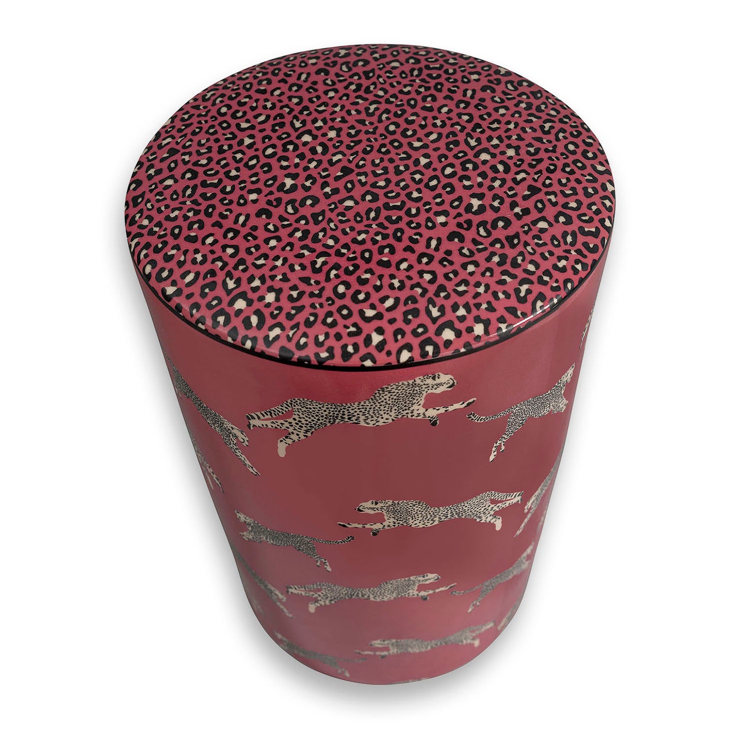 Leaping Cheetah Pink Garden Stool