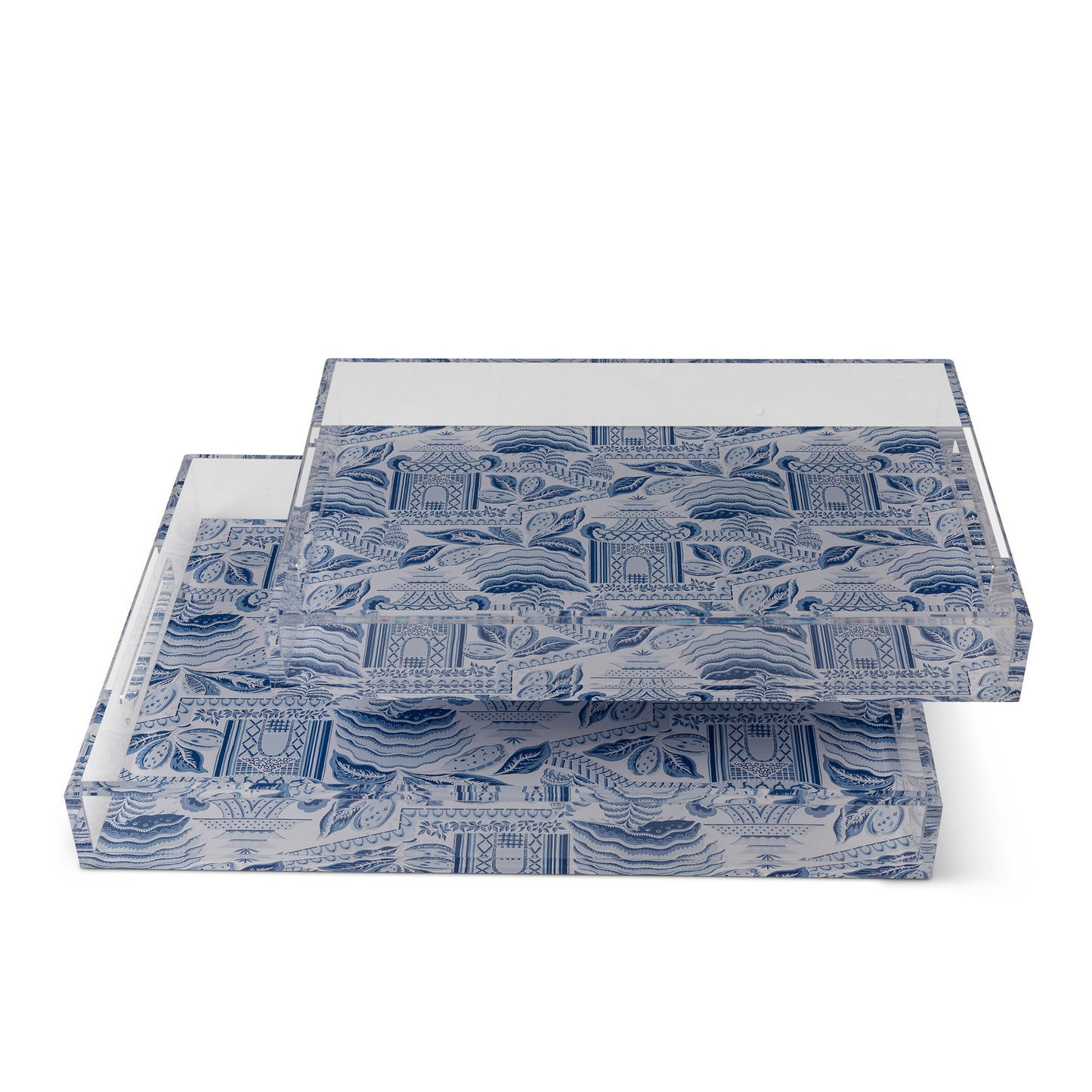 Pagoda Garden Blue/Wthite Large Tray set/2