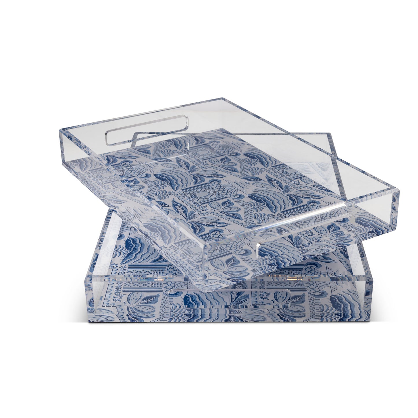 Pagoda Garden Blue/Wthite Large Tray set/2