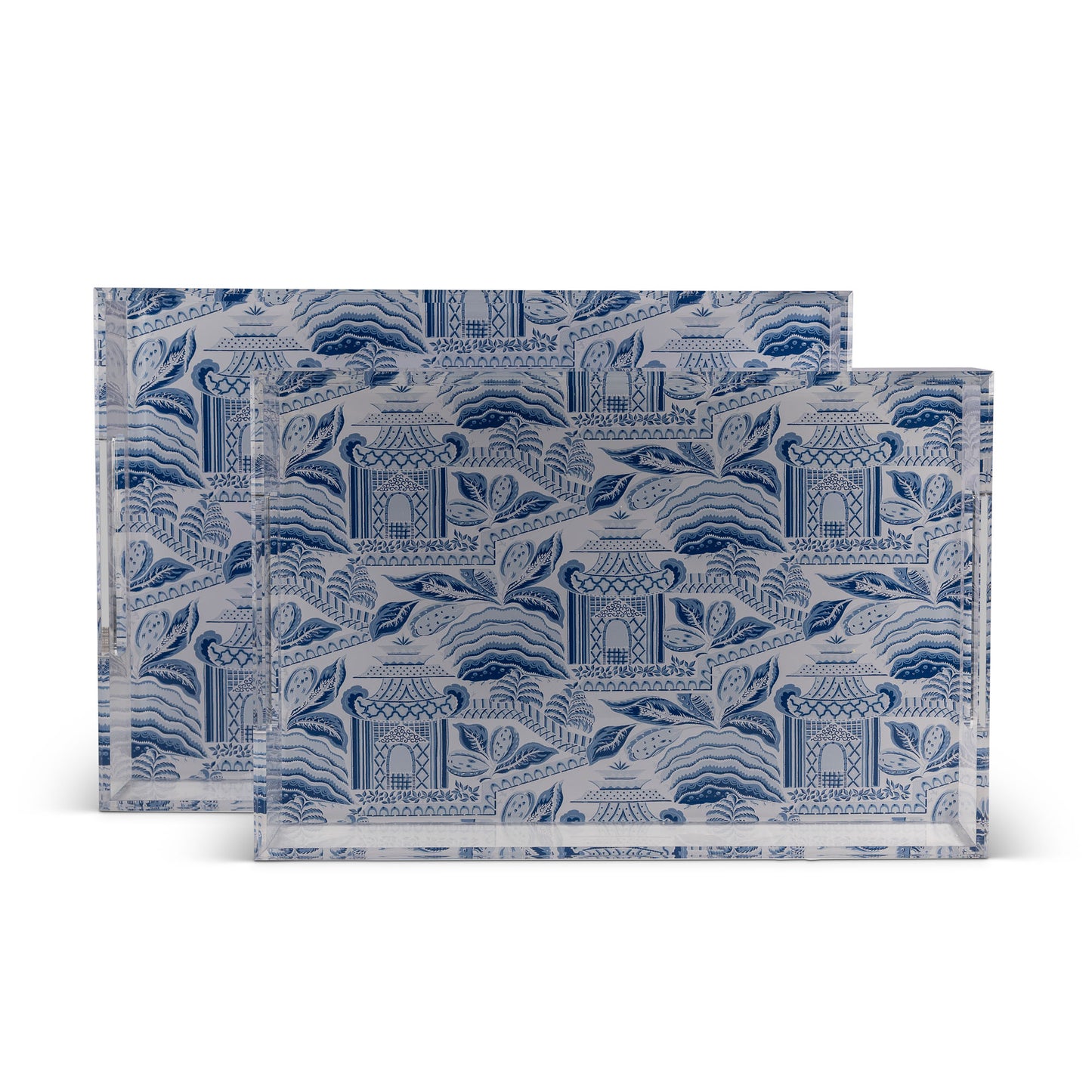 Pagoda Garden Blue/Wthite Large Tray set/2