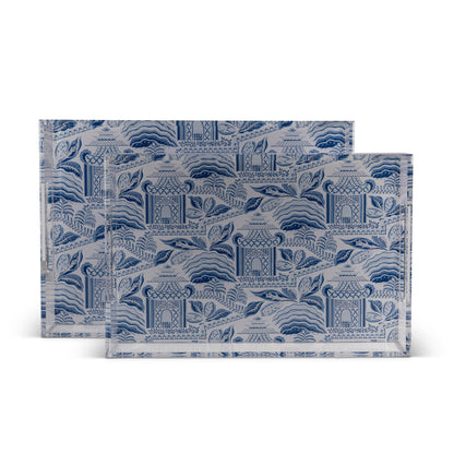 Pagoda Garden Blue/Wthite Large Tray set/2