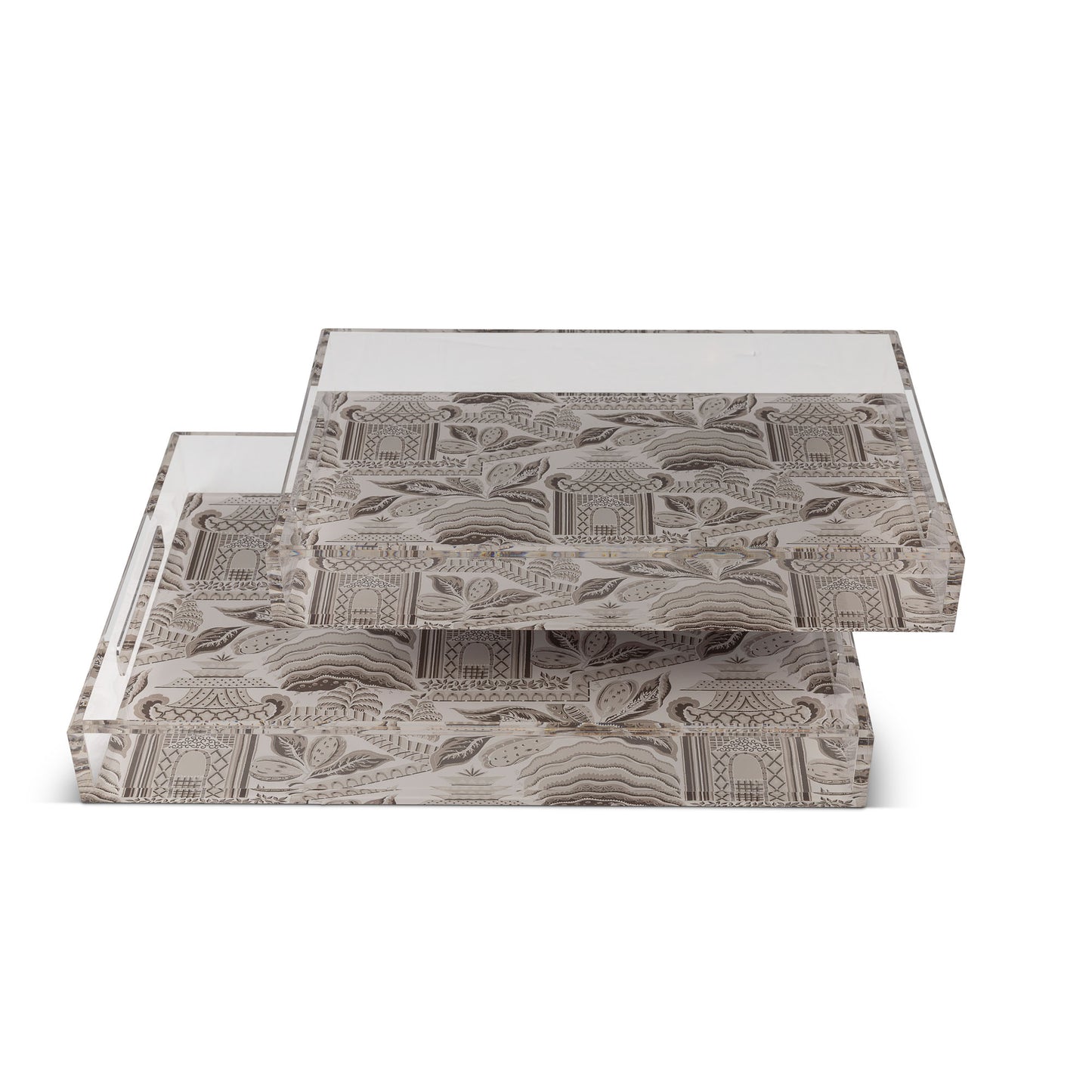 Pagoda Garden Mocha Large Tray Set/2