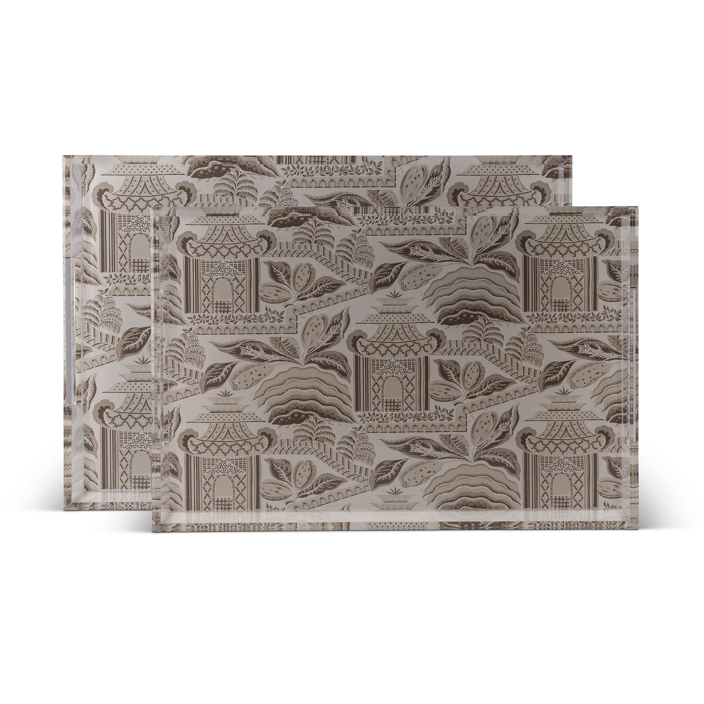 Pagoda Garden Mocha Large Tray Set/2