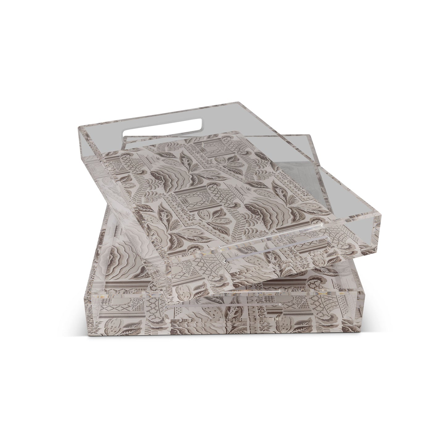 Pagoda Garden Mocha Large Tray Set/2