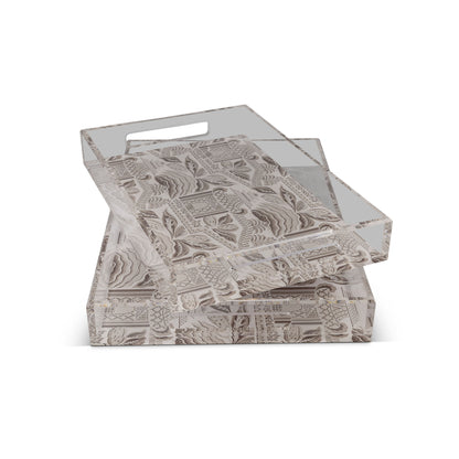 Pagoda Garden Mocha Large Tray Set/2