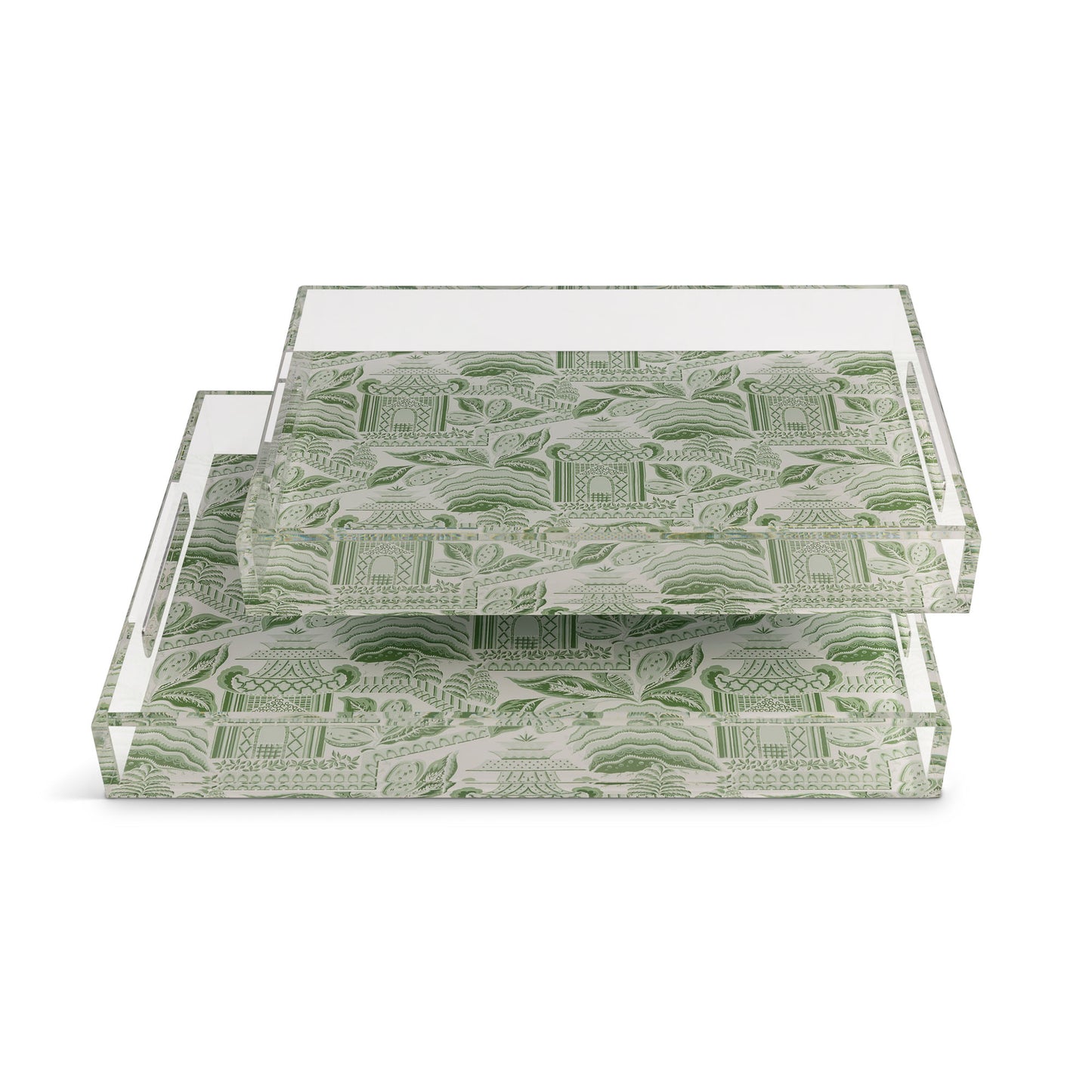 Pagoda Garden Green Large Tray Set/2