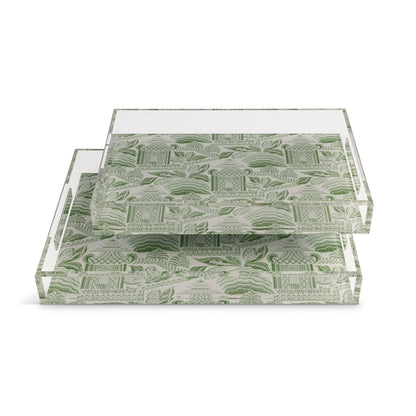 Pagoda Garden Green Large Tray Set/2