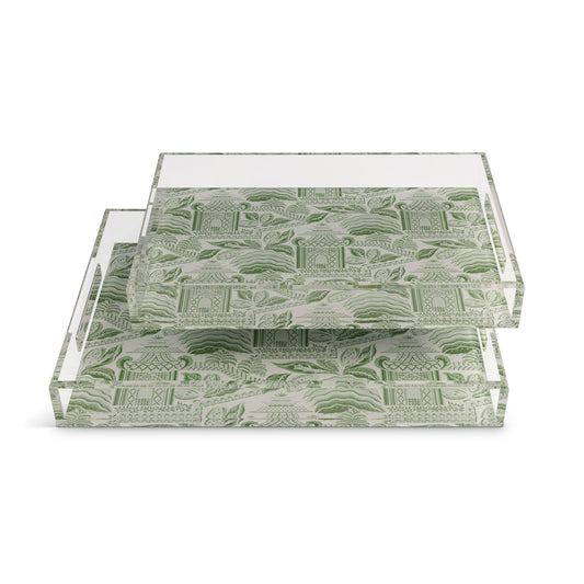 Pagoda Garden Green Large Tray Set/2