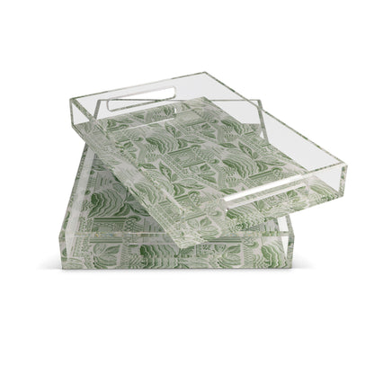 Pagoda Garden Green Large Tray Set/2