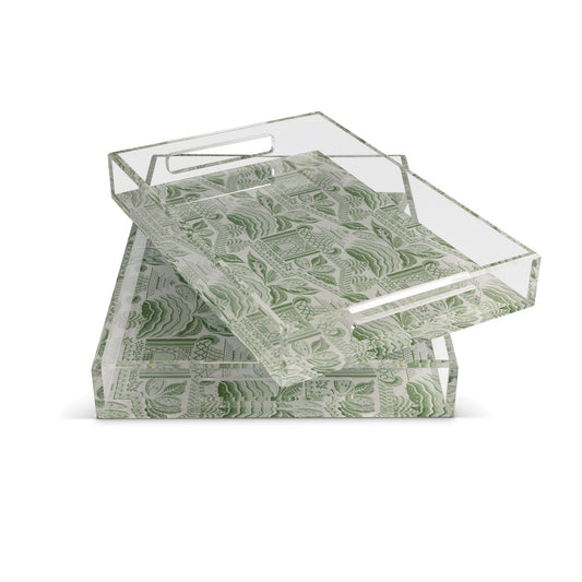 Pagoda Garden Green Large Tray Set/2