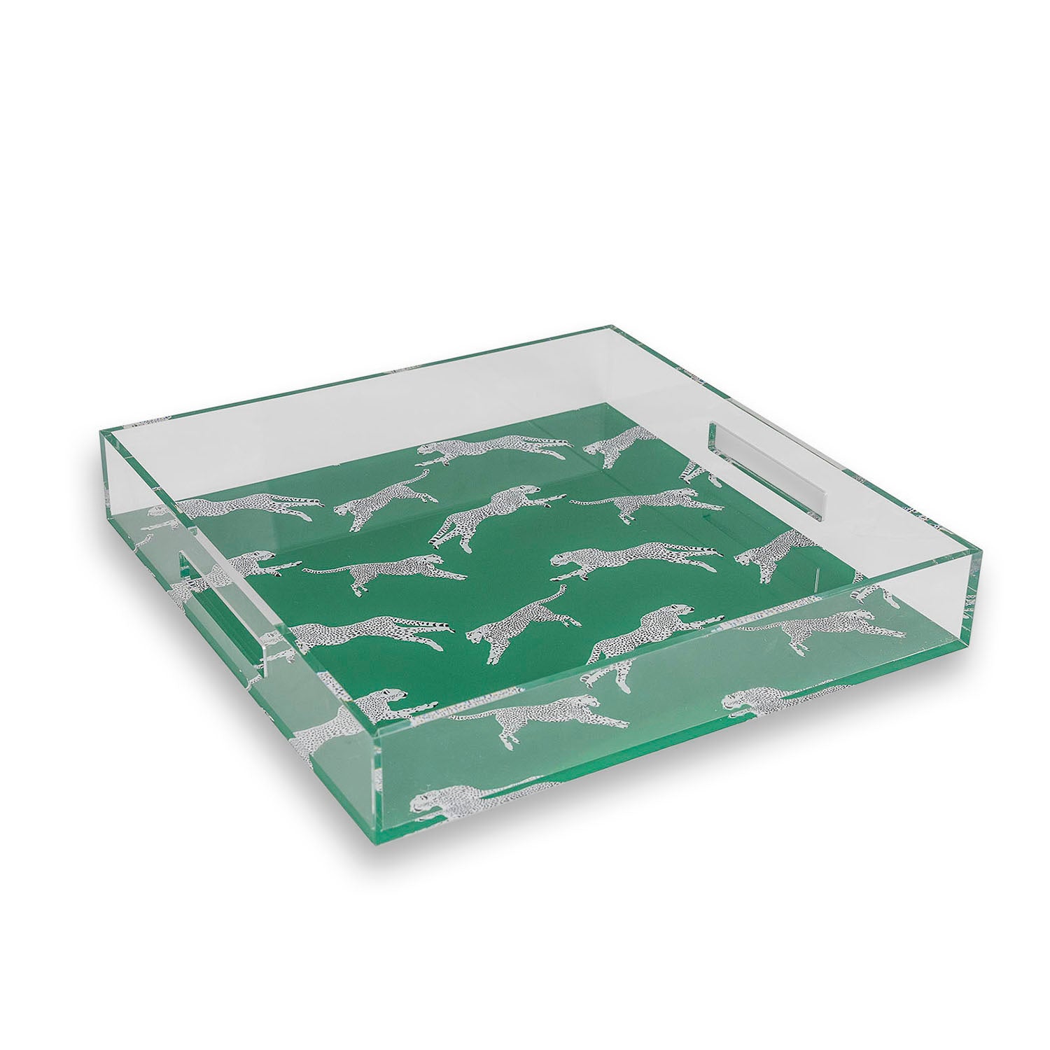 Leaping Cheetah Teal Acrylic Tray