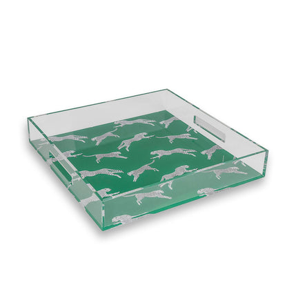 Leaping Cheetah Teal Acrylic Tray