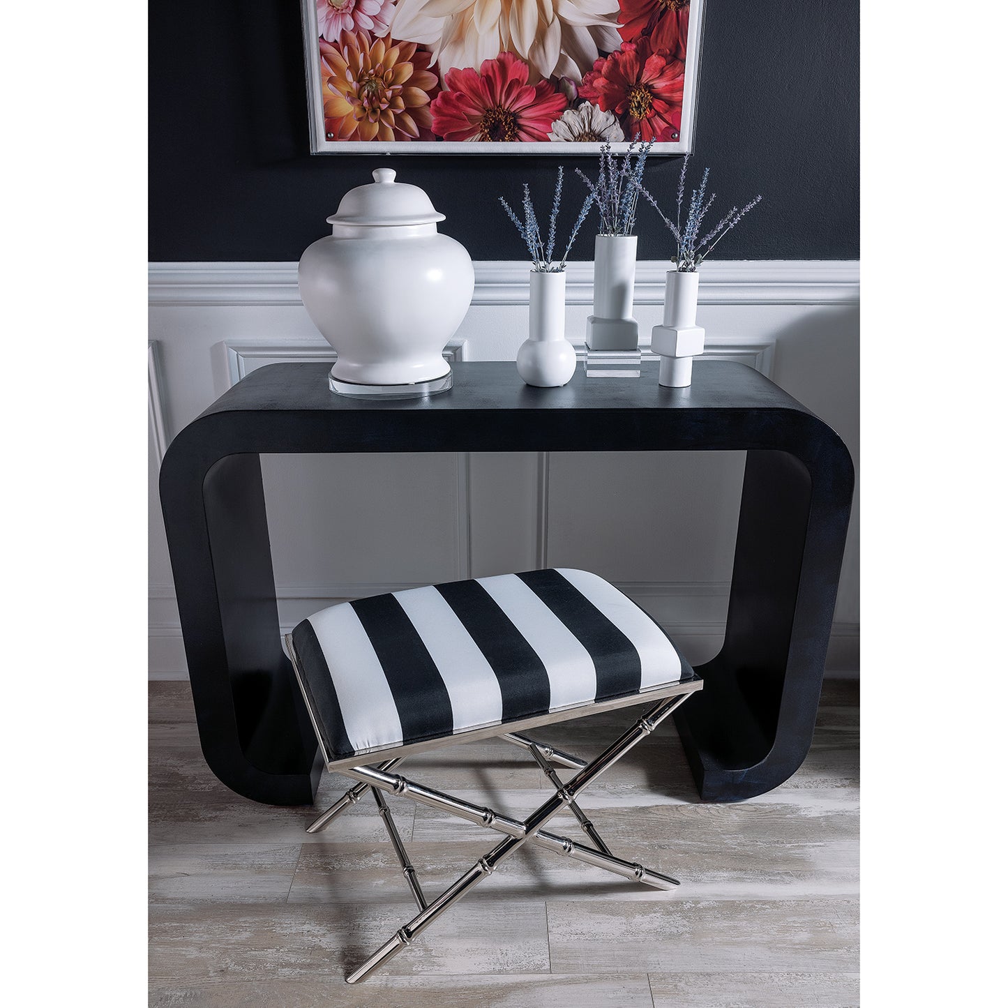 Lauderdale Nickel Black Stripe Bench
