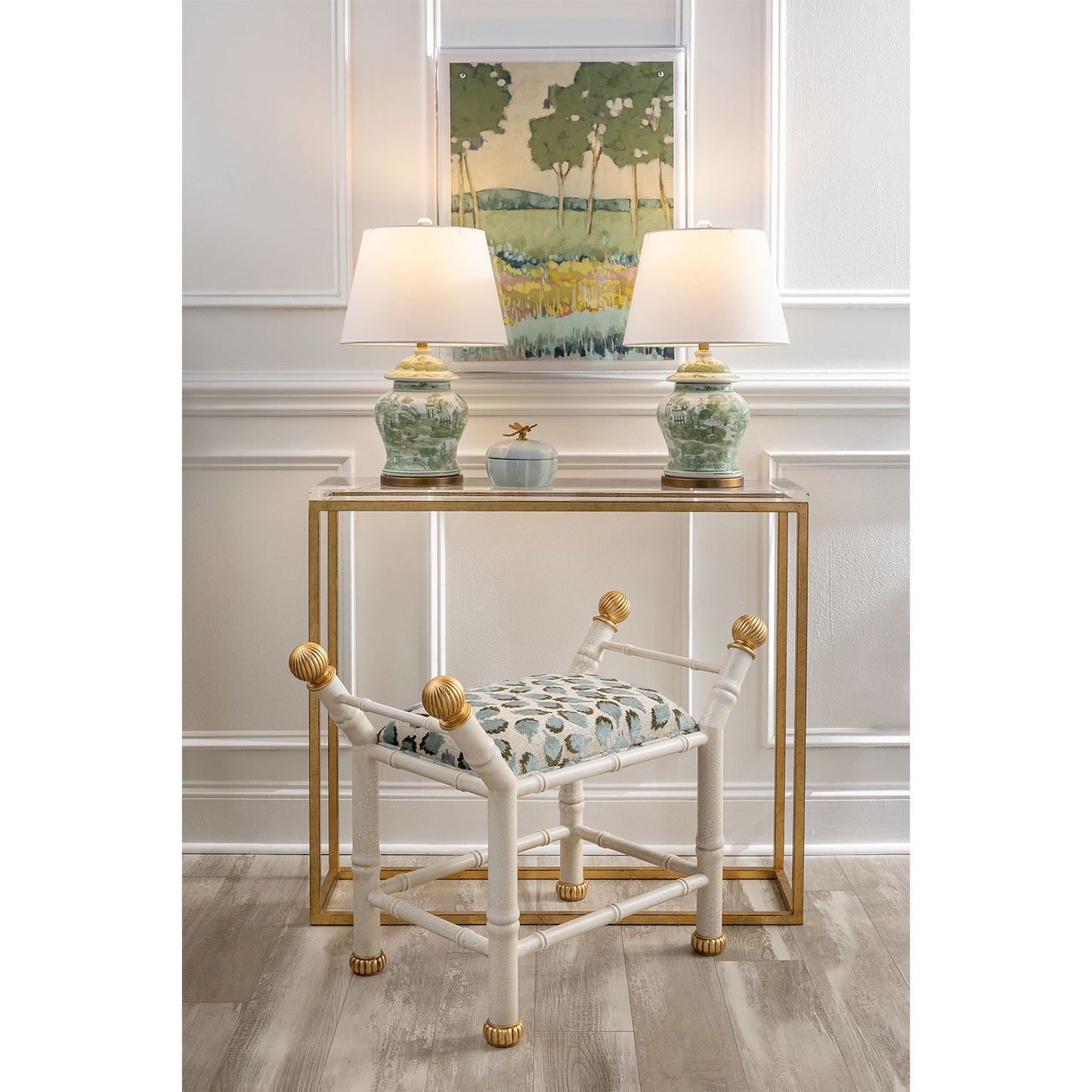 Boca White Ocelot Celadon Bench
