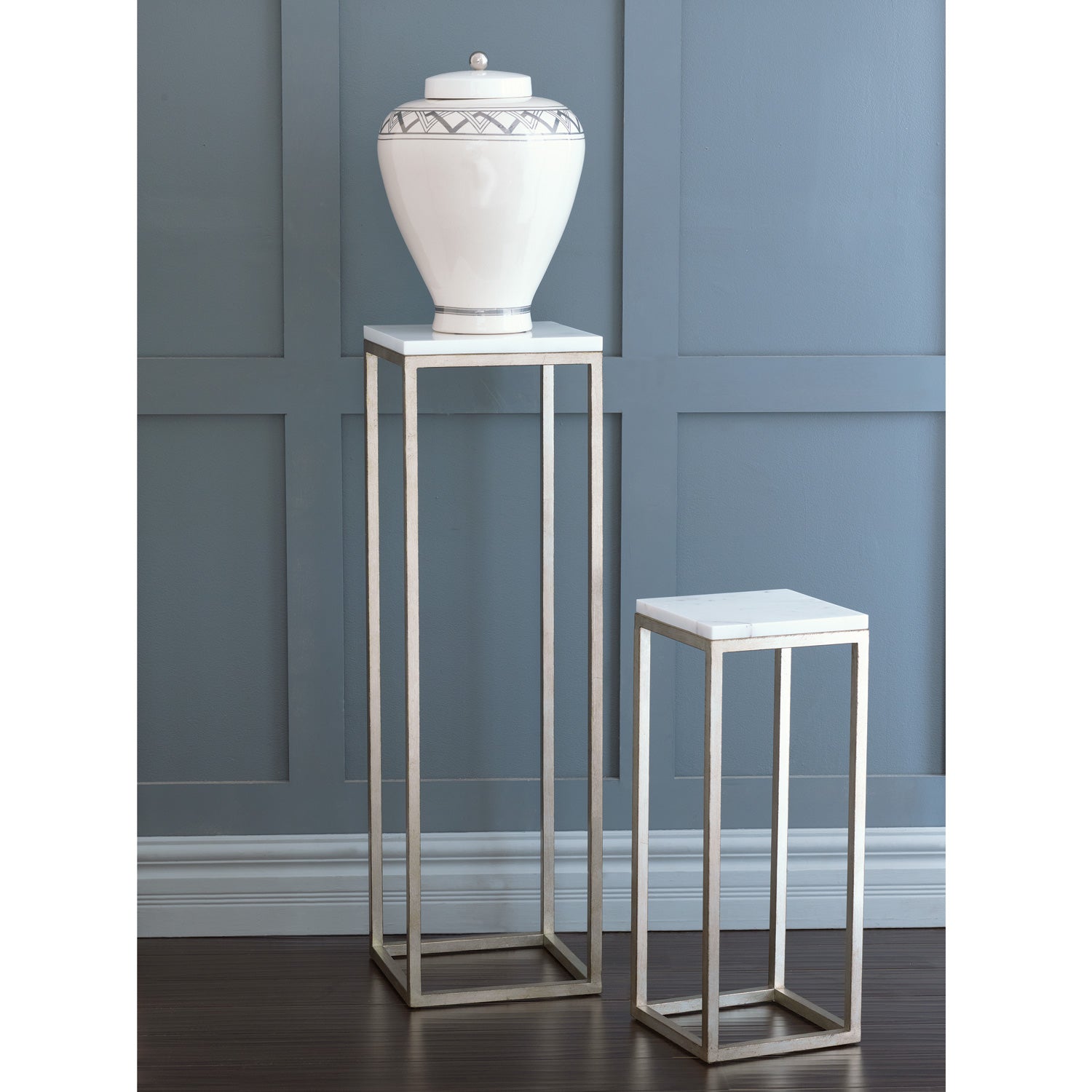 Drake Silver/White Marble Pedestals (set of 2)