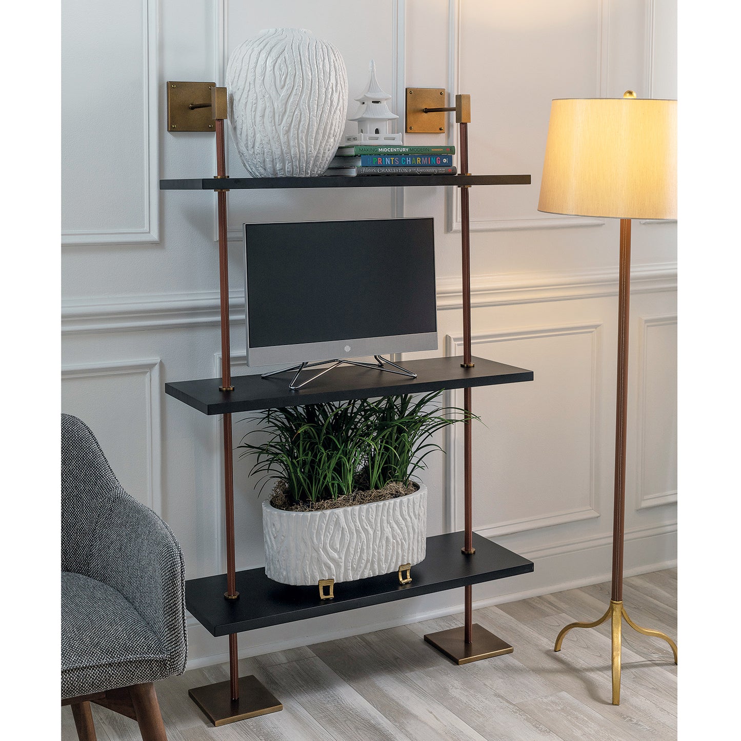 Arnold 3 Tier Black/aged Brass Shelf 36"W