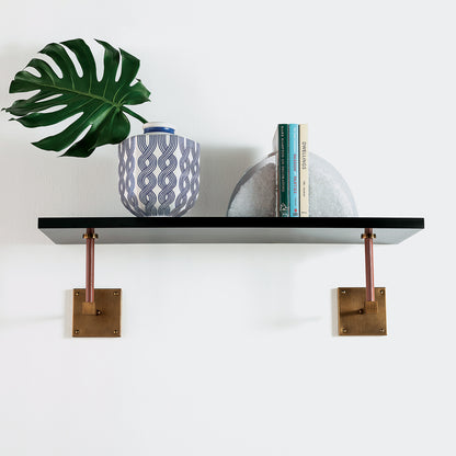 Billy Black/age Brass/leather Wall Shelf 36"W
