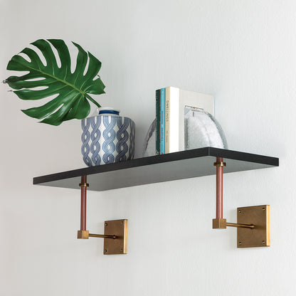 Billy Black/age Brass/leather Wall Shelf 36"W