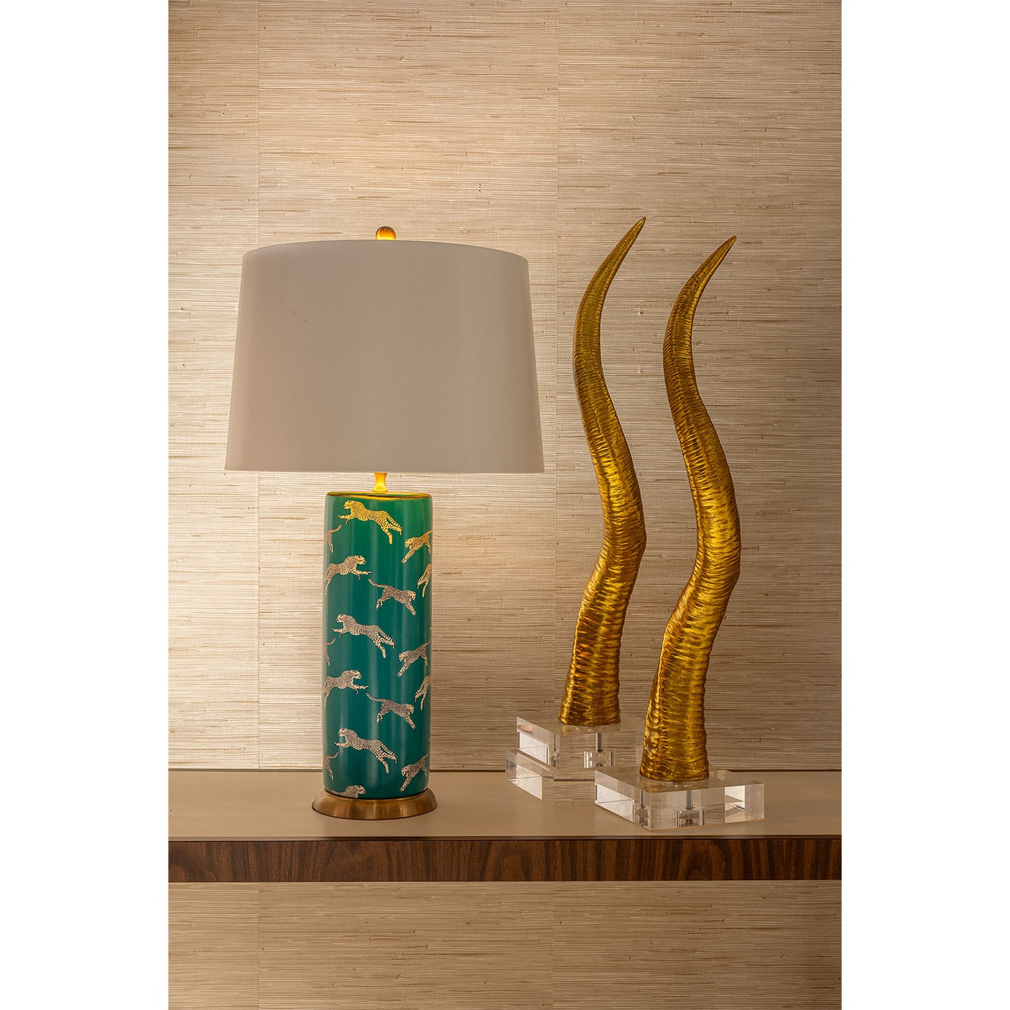 Leaping Cheetah Teal Lamp