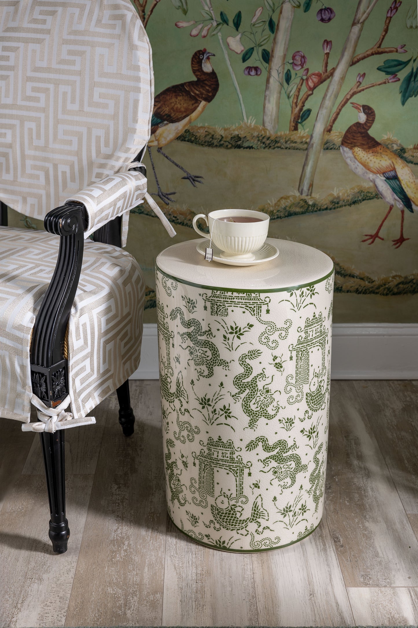 Dragon Pagoda Green Stool