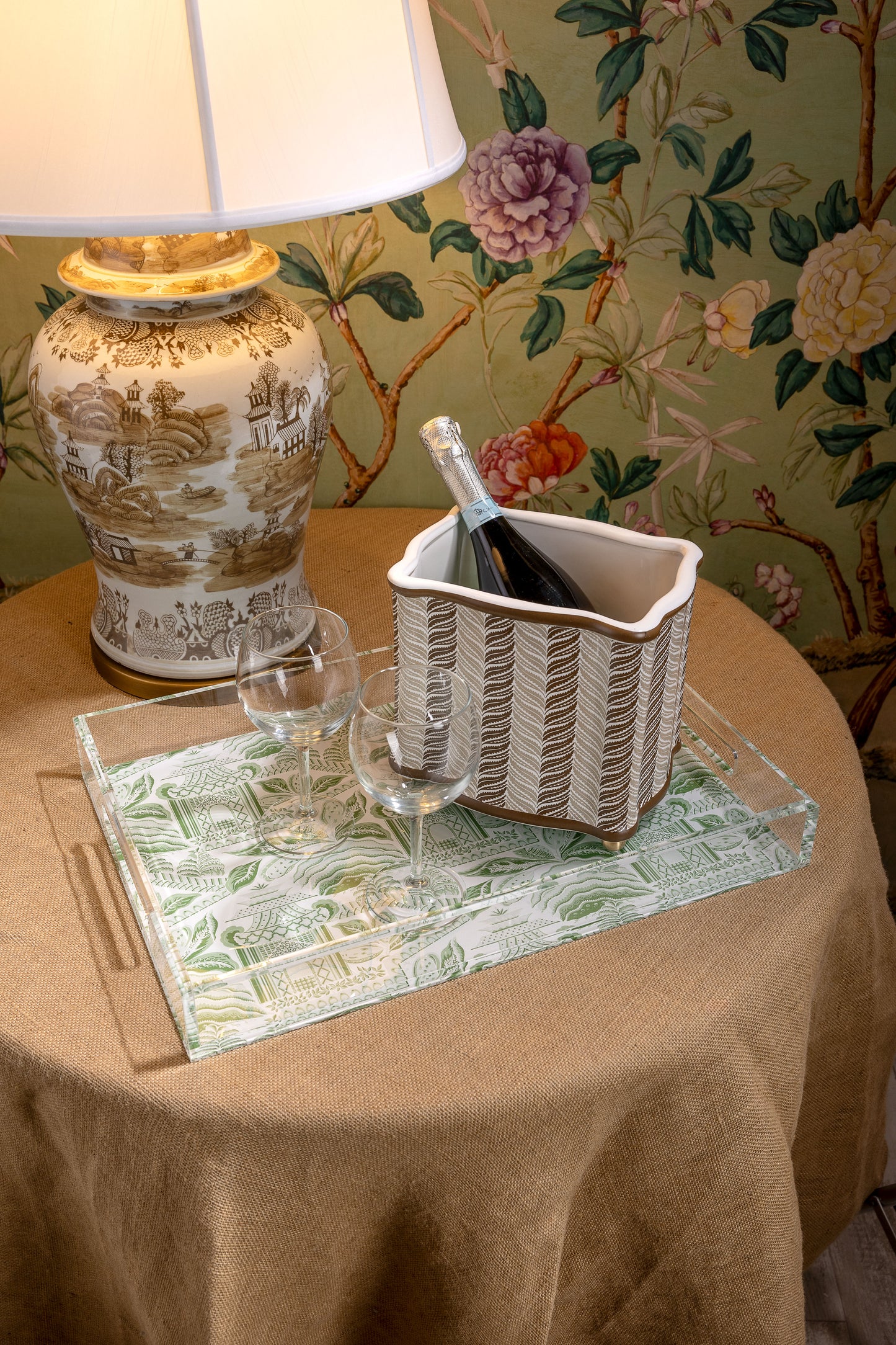 Pagoda Garden Green Large Tray Set/2